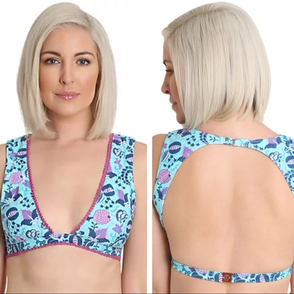 NANETTE LEPORE NWT ALANA FLORAL APEX TRIANGLE BIKINI TOP BLUE PINK PURPLE SWIM